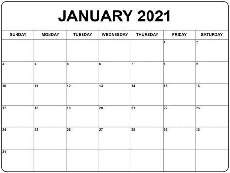 2021 Printable Word Calendar | Free Letter Templates