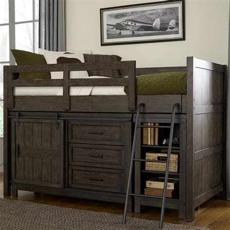 Liberty Furniture Thornwood Hills Rustic Twin Loft Bed with Dresser and Low Loft Bookcase ...