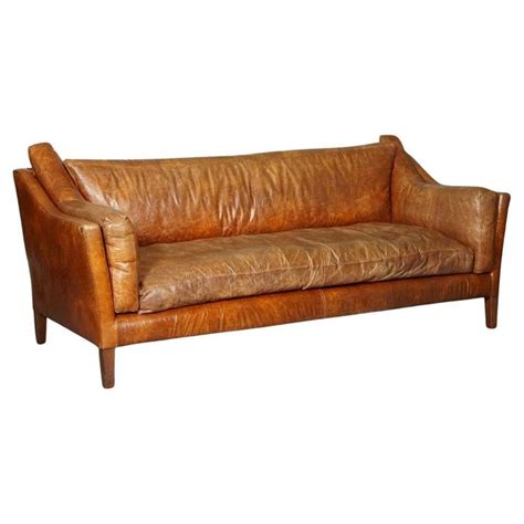 Large Vintage Tan Leather Contemporary Designer Sofa | Sofa design ...