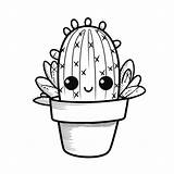 Cute Kawaii Cactus Coloring Page Black White Outline Sketch Drawing  sketch template