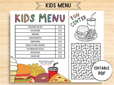 Editable Kids Menu Design, Template Design, Menus, Kids Activity Menu ...