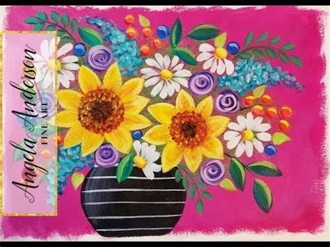 Easy Sunflowers & Daisies | Live Beginner Acrylic Painting Lesson | Boho Flower Vase Series ...