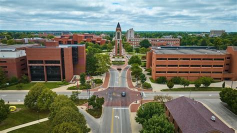 Premium Photo | Main campus road with shafer tower aerial of ball state university campus muncie ...