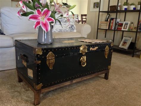 DIY Coffee Table from Antique Steamer Trunk; I like the clean, simpleness of the table but will ...