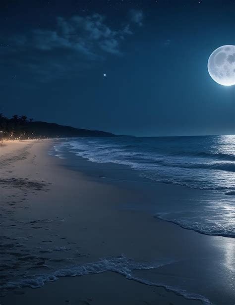 Premium Photo | Picture of a beach at night with a full moon in the sky