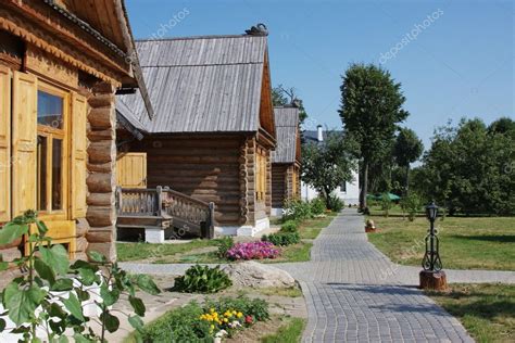 Rural landscape with wooden beautiful houses — Stock Photo © Galina2703 #4737057