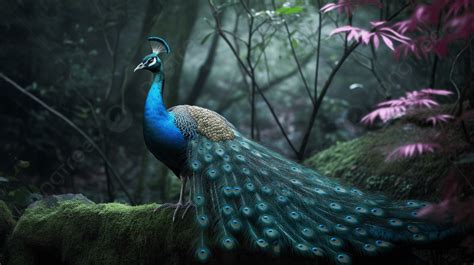 Peacock Standing In The Tropical Forest Background, Peacock, Hd ...