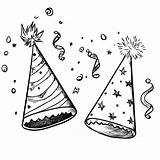 Two Party Hats confetti & streamers coloring Page sketch template