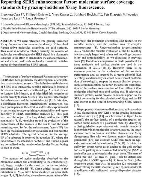 Reporting SERS enhancement factor: molecular surface coverage standards by grazing-incidence X ...