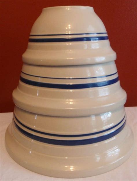 ROSEVILLE Set of 3 Blue Stripe MIXING BOWLS 2qt 4qt 6qt 8″ 10″ 12″ | Mixing bowls, Bowl, Roseville