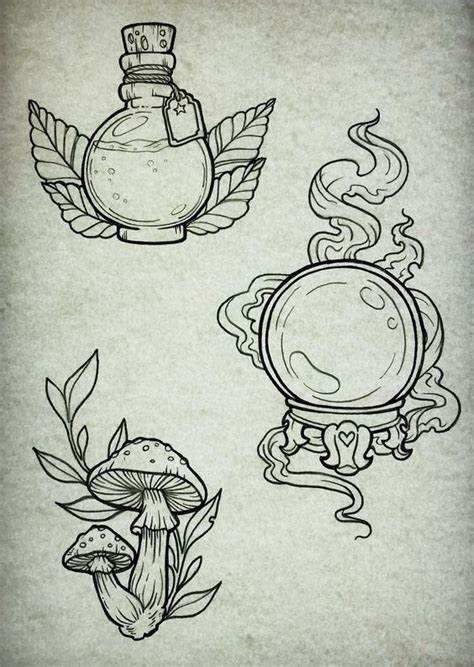 Piercings and Tattoos - Witchy potion, sphere, and mushroom tattoo art ...