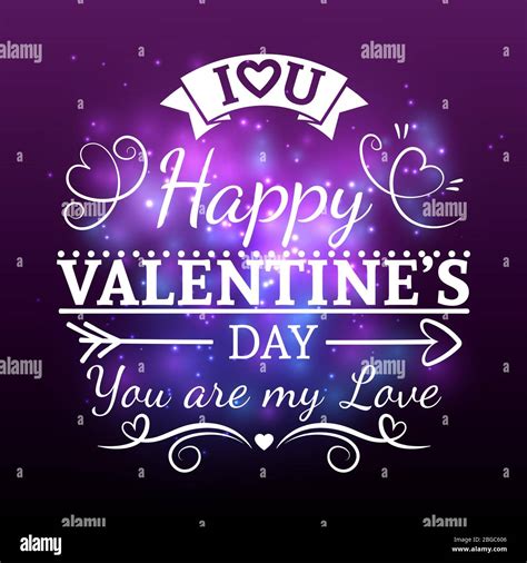 White valentine day typography banner poster on shiny violet background ...