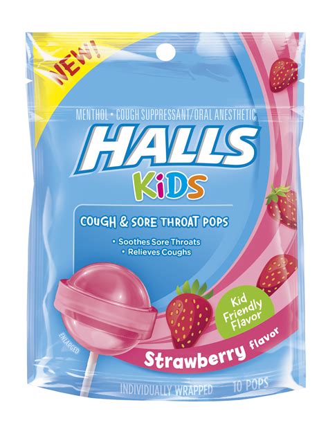 Halls Kids, Cough & Sore Throat Pops In Strawberry Flavor, 10 Pcs - Walmart.com