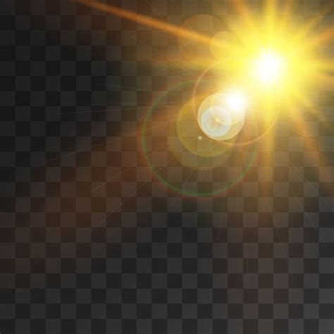 the sun shines brightly on a transparent background, with lens flarers ...