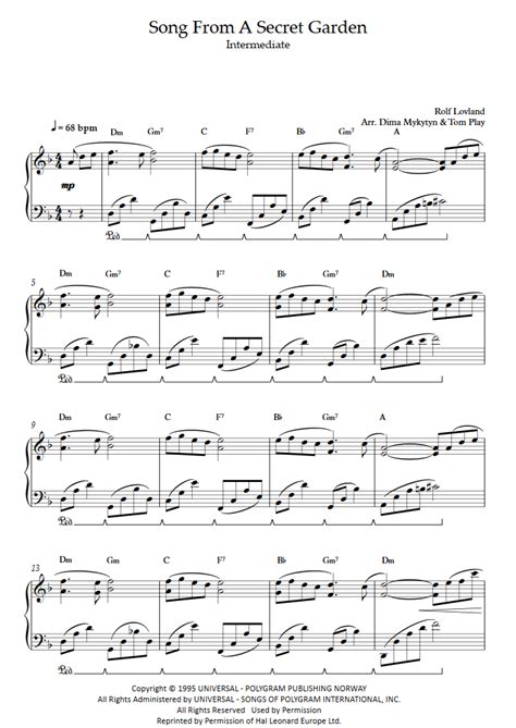 Download Digital Sheet Music of secret garden for Piano solo