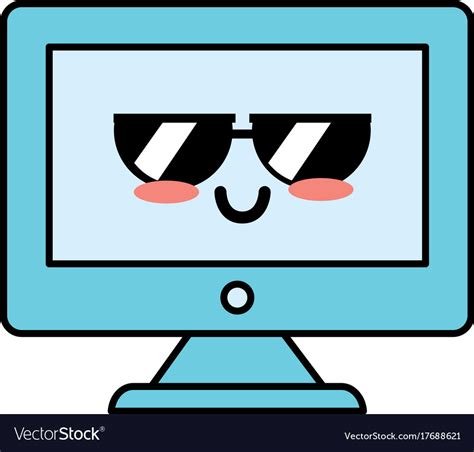 Kawaii cute funny computer technology Royalty Free Vector