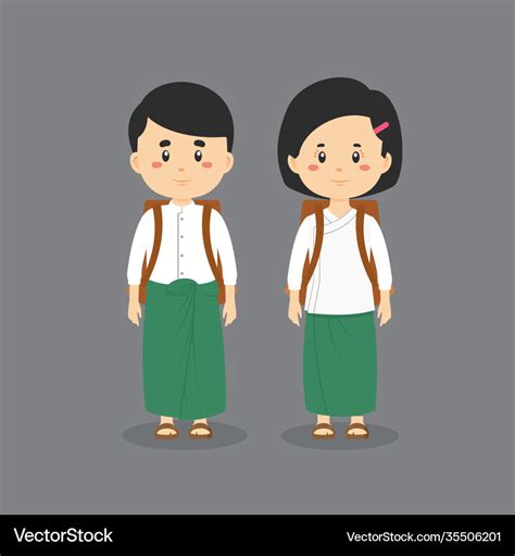 Couple character wearing myanmar student uniform Vector Image