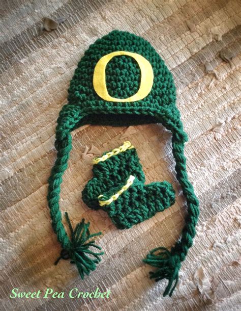 Oregon Ducks Football Theme Baby Crochet Hat & Booties