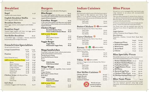 Menu for Bliss The Ultimate Grill in Quesnel, BC | Sirved