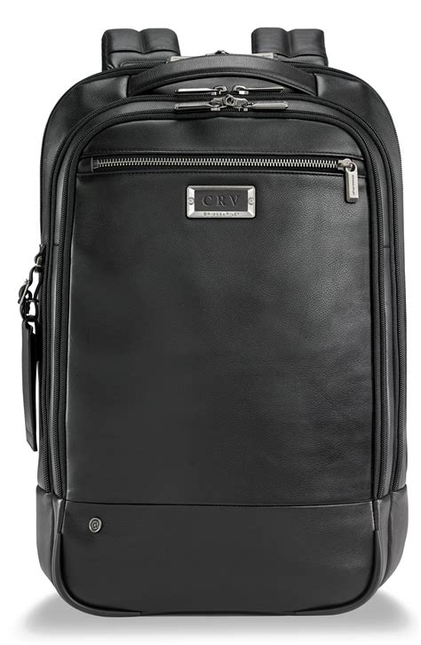 Men's Briggs & Riley Medium Leather Rfid Pocket Laptop Backpack - Black ...