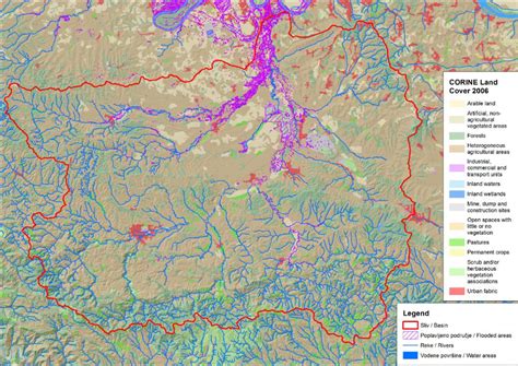 Flooded area of Kolubara river basin with land cover data in May 2014 ...