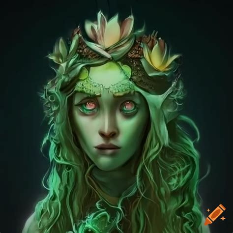 Artwork of a mystical dryad with lotus flowers in her hair on Craiyon
