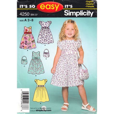 Girls Empire Dress Pattern Simplicity 4250 Sleeveless or Puff Sleeve Size 3-8 - finicky pattern ...