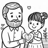 Child Gives father A Paper Heart Fathers Day coloring Template Free sketch template