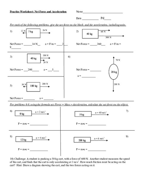 Net Force And Acceleration Worksheet