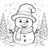 Download Snowman Coloring Page With Trees And Hats Pages  sketch template