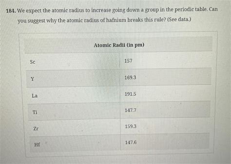 Solved We expect the atomic radius to increase going down a | Chegg.com