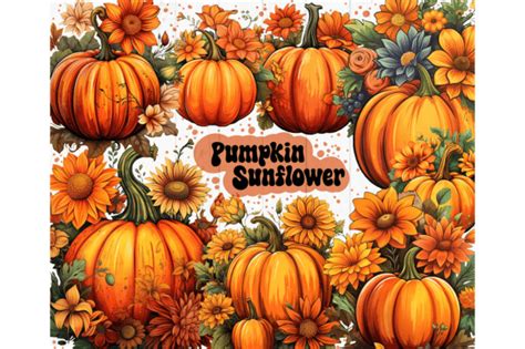 1 Pumpkin Bouquet Flowers Watercolor Clipart Bundle Designs & Graphics