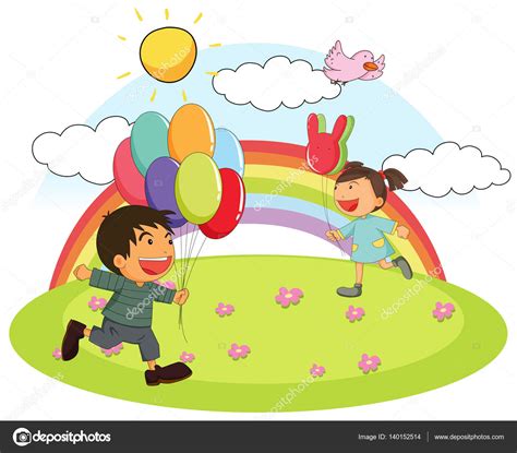 Two kids playing in the park at daytime Stock Vector by ©interactimages ...