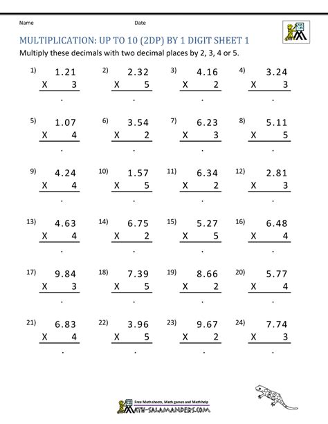 5th Grade Math Worksheets Multiplication