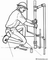 Plumber Coloring Page  Working On Some Pipes pages sketch template