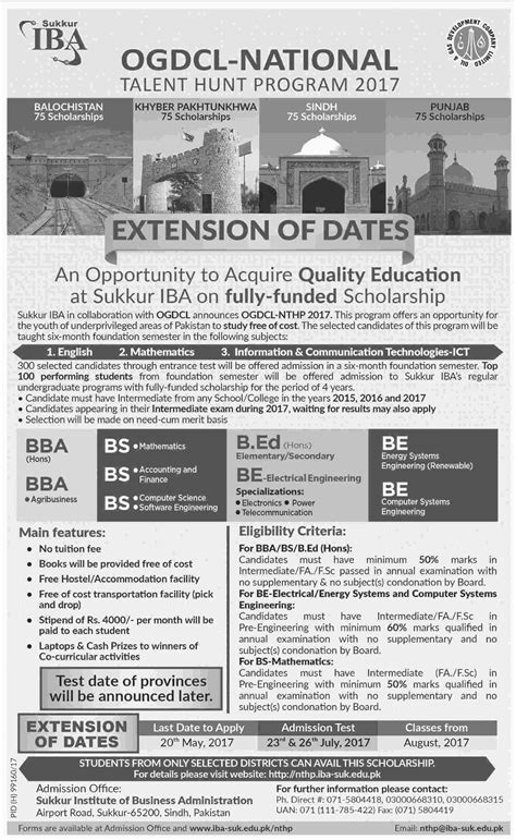 IBA Sukkur Admission 2023 by OGDCL National Talent Hunt Program Entry ...