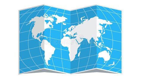 Open Folded World Map. White Continents on a Sky Blue Background Stock ...