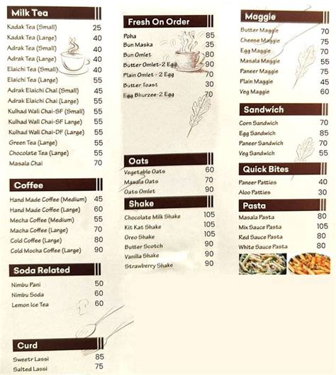 Menu of Chai Pani, Janakpuri, New Delhi