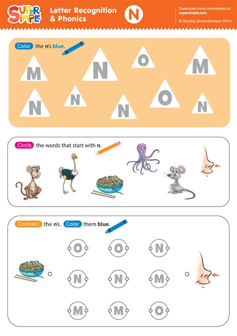 Letter Recognition & Phonics Worksheet - N (Uppercase) - Super Simple