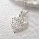 sterling silver puffed filigree heart necklace by mia belle | notonthehighstreet.com