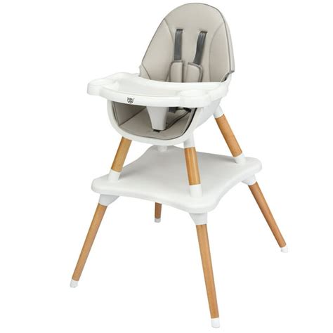 Babyjoy 4-in-1 Baby High Chair Infant Wooden Convertible Chair w/ 5-Point Seat Belt Gray ...