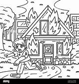 Firefighter Civilian With Burning House Coloring Stock Vector Image  sketch template