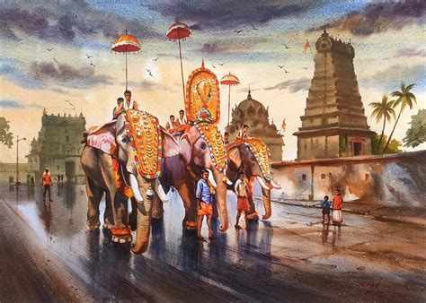 South Indian Temple Painting Original Watercolor Painting - Etsy