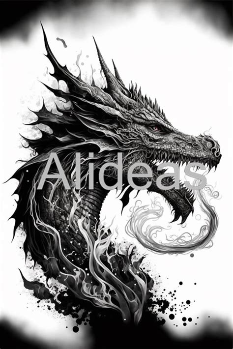 Tattoo Idea. Fire-breathing Dragon Tattoo Idea. Black and - Etsy