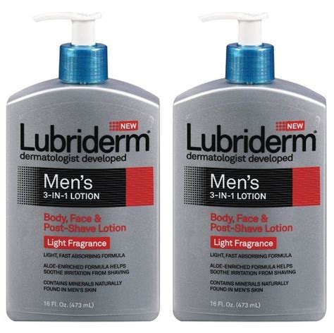 Lubriderm Men's 3-in-1 Lotion, Body, Face and Post-shave Lotion, Light Fragrance, 16 Ounce (Pack ...