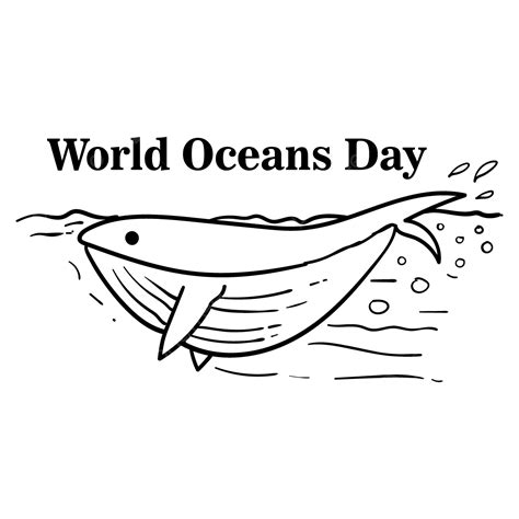 World Oceans Day Vector PNG Images, World Oceans Day With Whale Swimming In Black Outline Hand ...