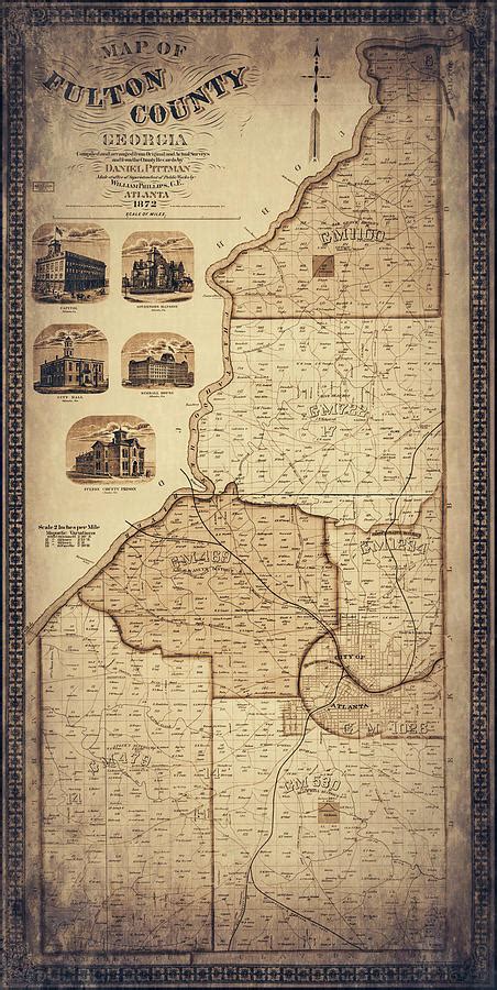 Fulton County Georgia Vintage Map 1893 Sepia Photograph by Carol Japp ...