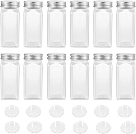 BESTONZON 12Pcs Glass Spice Jars with Shaker Lids – 4oz Square Empty Seasonings Bottles for ...