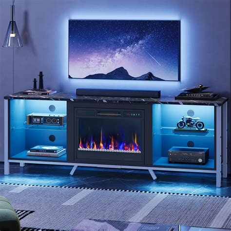 Cambridge Somerset 70-In. Black Electric Fireplace TV Stand with Multi-Color LED Flames, Crystal ...