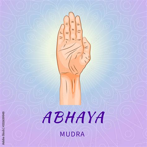 Abhaya mudra - gesture in yoga fingers. Symbol in Buddhism or Hinduism concept. Yoga technique ...